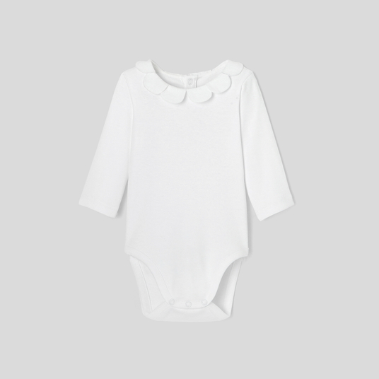 Baby girl bodysuit with petal collar